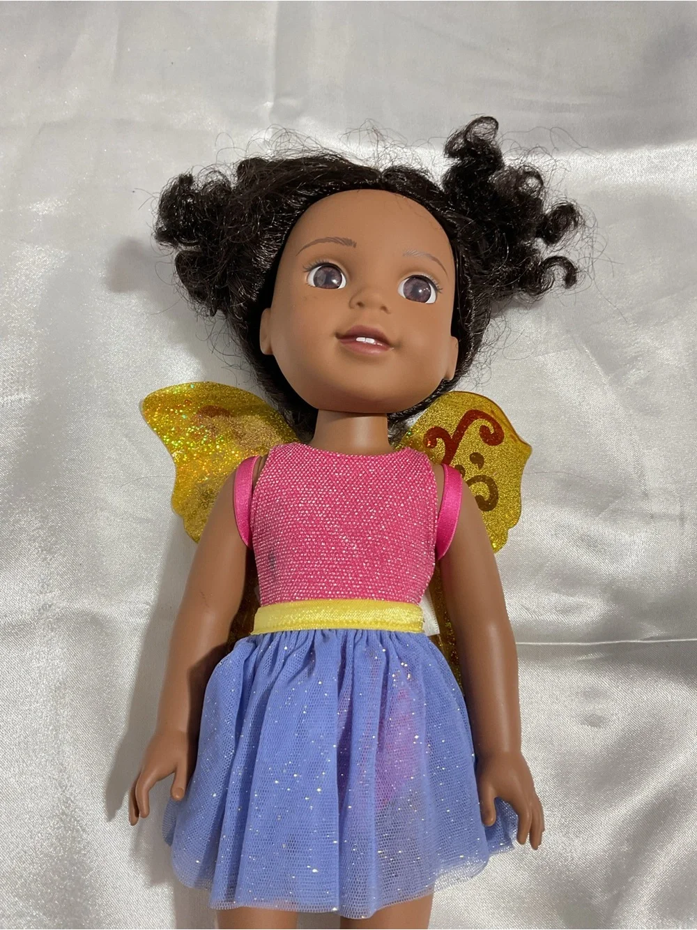 American Girl Sparkle Fairy Doll in Pink Top, Purple Skirt, Yellow Wings
